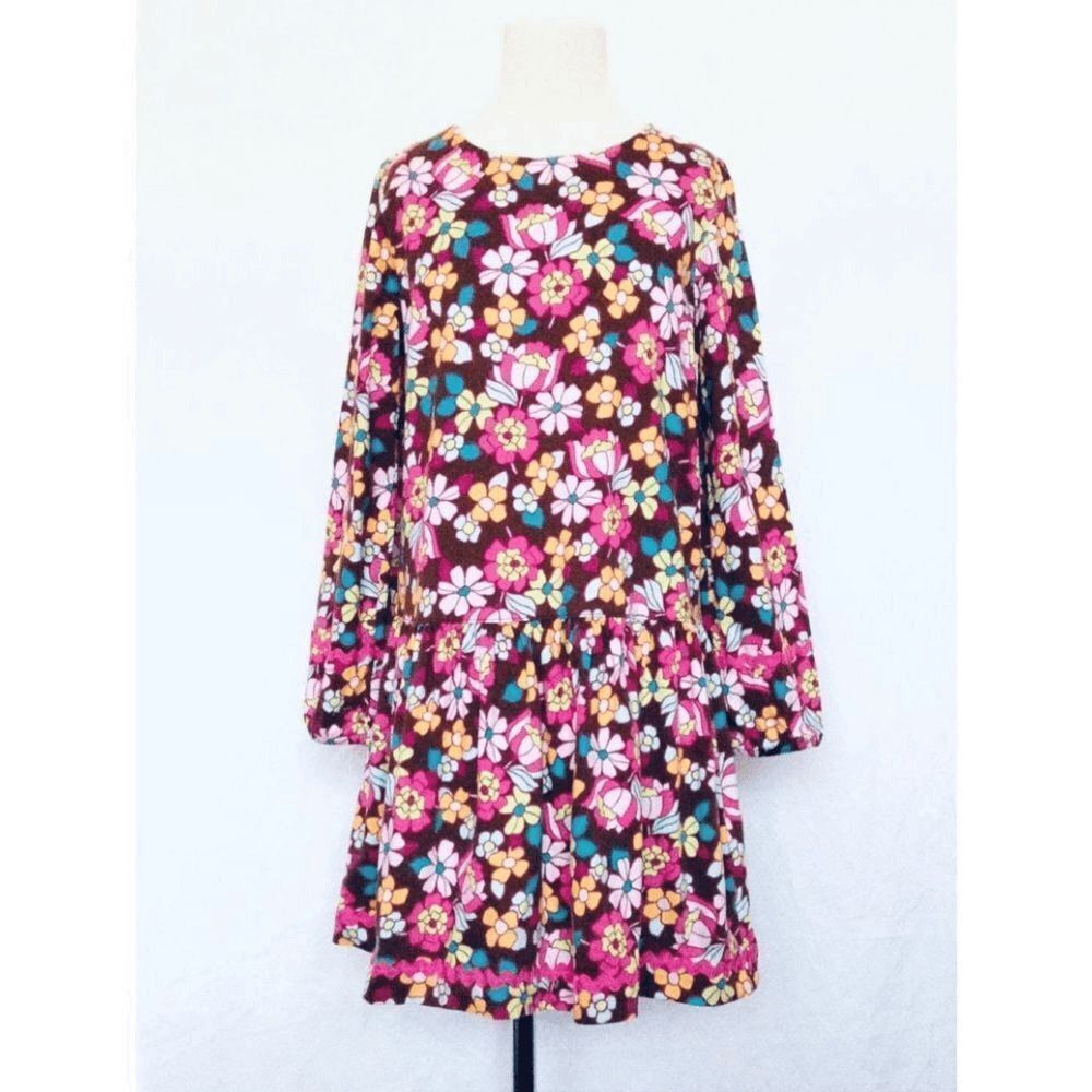 Hanna Andersson Girls 7/8 (130) Knit Floral Ric Rac Trimmed Dress